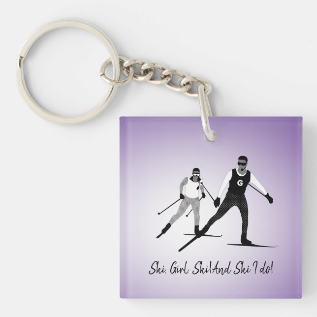 Girl Vision-Impaired Country Skier  Key Ring (Front)