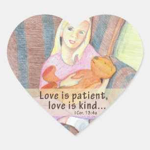 Girl w Teddy Bear Heart Stickers – Love Is Patient