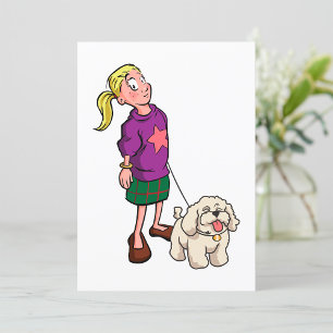 Girl Walking A Dog Invitation