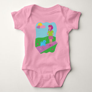 Girl Walking Dog Baby Bodysuit