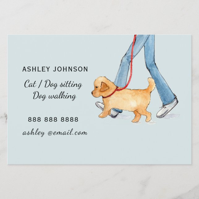 Girl walking dog blue, dog walking  flyer (Front)