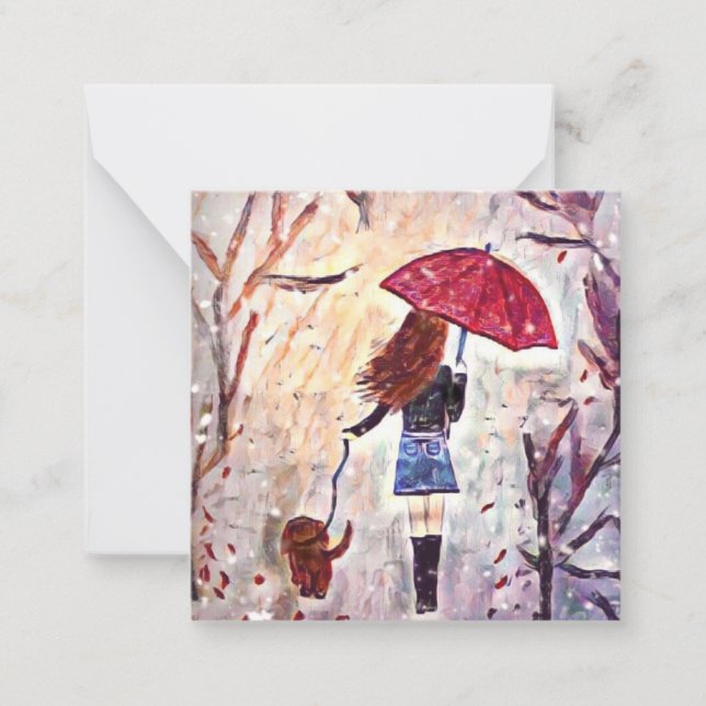 Girl walking dog mini notecard 2.5" (Front)