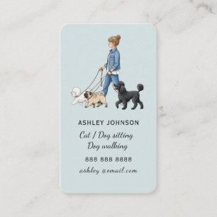 Girl Walking Dog Pet sitter Dog Walker Blue Business Card