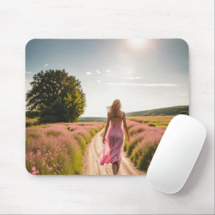 Girl Walking Down A Dirt Path Mouse Mat