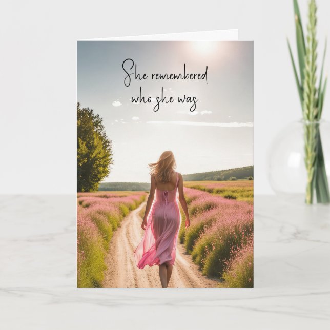 Girl Walking Down A Dirt Path Thinking Of You Card (Front)
