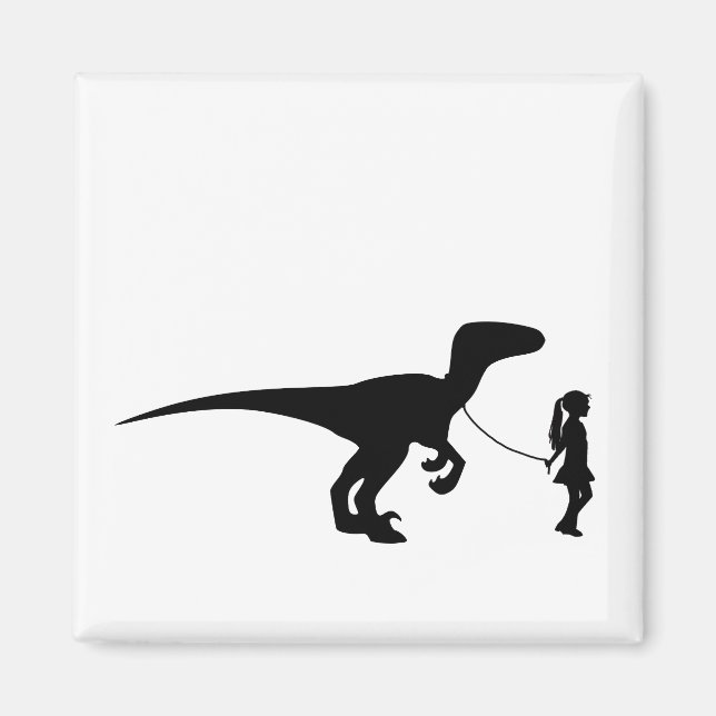 Girl Walking Her Pet Dinosaur Funny Gag Gift Idea Magnet (Front)
