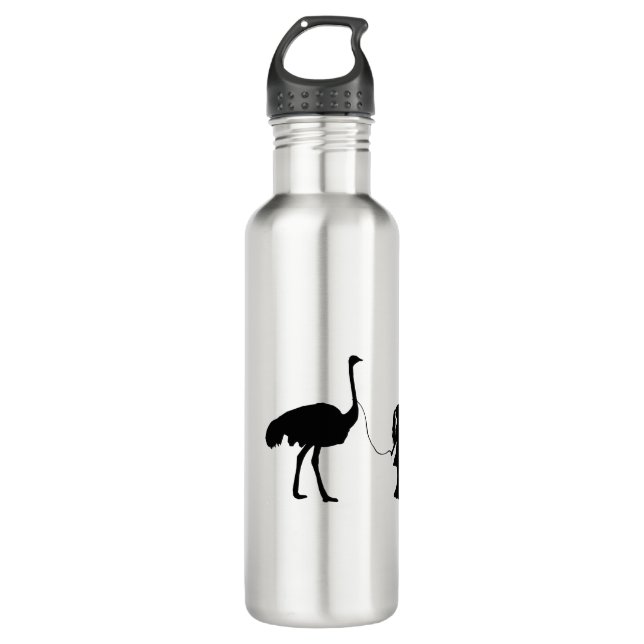 Girl Walking Her Pet Ostrich Funny Gag Gift Idea 710 Ml Water Bottle (Front)