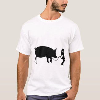 Girl Walking Her Pet Pig Funny Gag Gift Idea T-Shirt