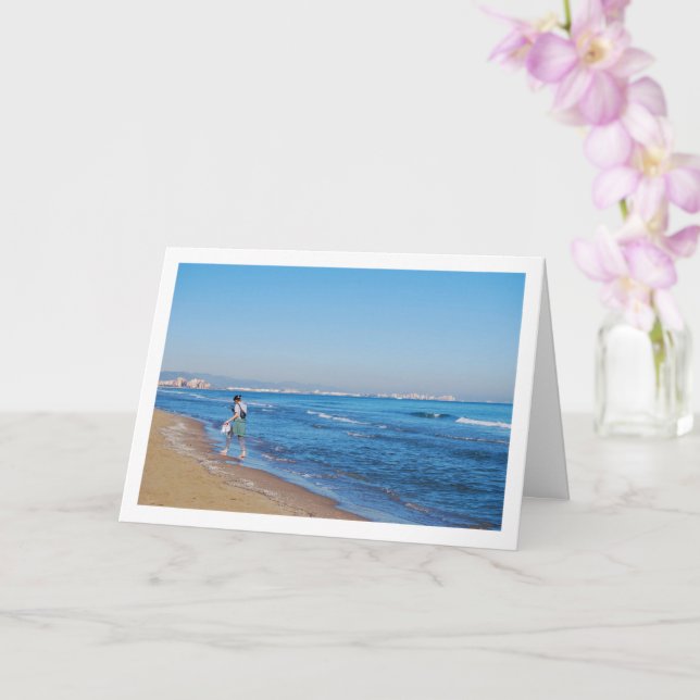 Girl walking on Beach Card (Orchid)