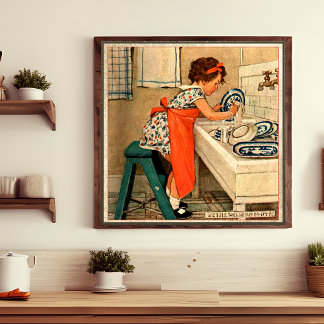 Girl Washing Dishes by Jessie Willcox Smith Poster