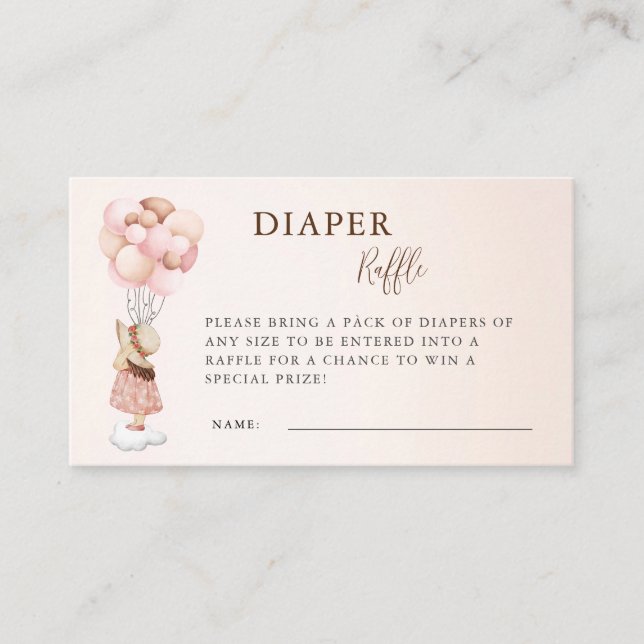 Girl Watercolor Baby Shower Balloon Diaper Raffle Enclosure Card (Front)