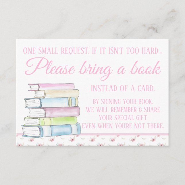 Girl Watercolor Books Bring a Book Enclosure Card (Front)