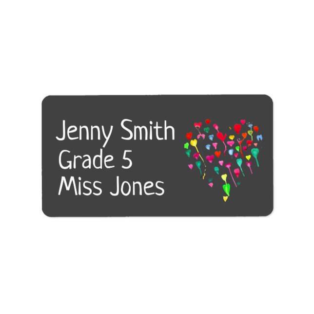 Girl watercolor hearts name school book labels (Front)