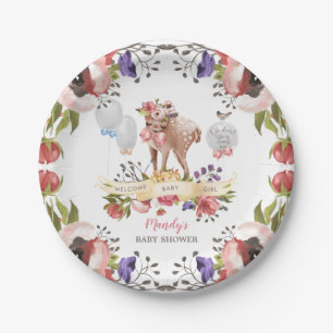 Girl Watercolor Oh Deer Baby Shower Paper Plate