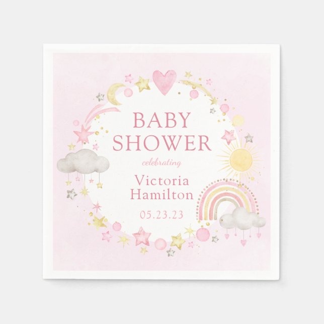 Girl Watercolor Rainbow Baby Shower Napkin (Front)