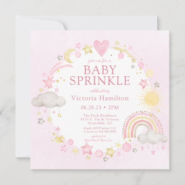 Girl Watercolor Rainbow Baby Sprinkle Invitation (Front)