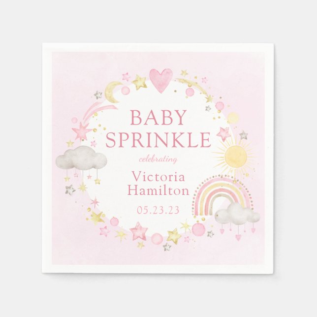 Girl Watercolor Rainbow Baby Sprinkle Napkin (Front)