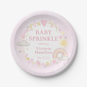 Girl Watercolor Rainbow Baby Sprinkle Paper Plate
