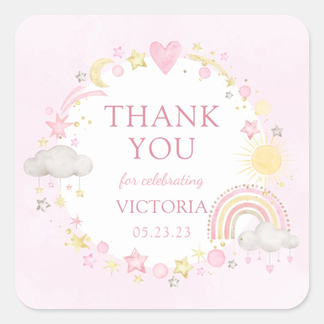 Girl Watercolor Rainbow Baby Sprinkle Square Sticker (Front)
