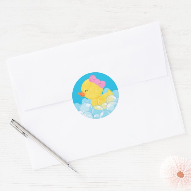 Girl Watercolor Rubber Duck Round Stickers (Envelope)