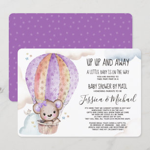 Girl Watercolor Teddy Bear Baby Shower by Mail Invitation