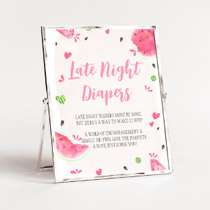 Girl Watermelon Baby Shower Late Night DiapersSign Poster