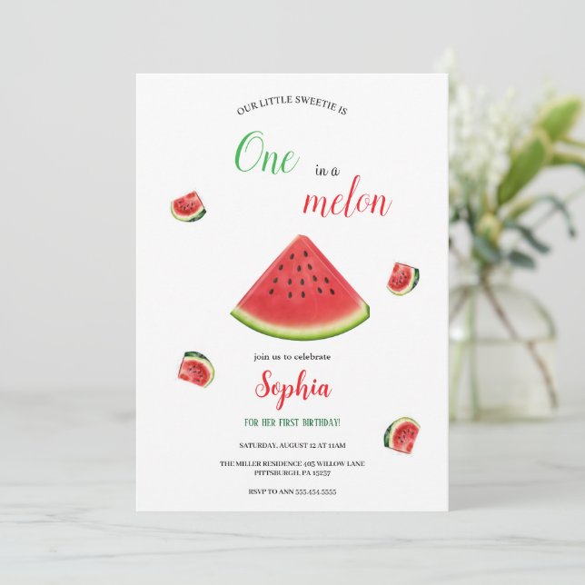 girl watermelon birthday invitation (Standing Front)
