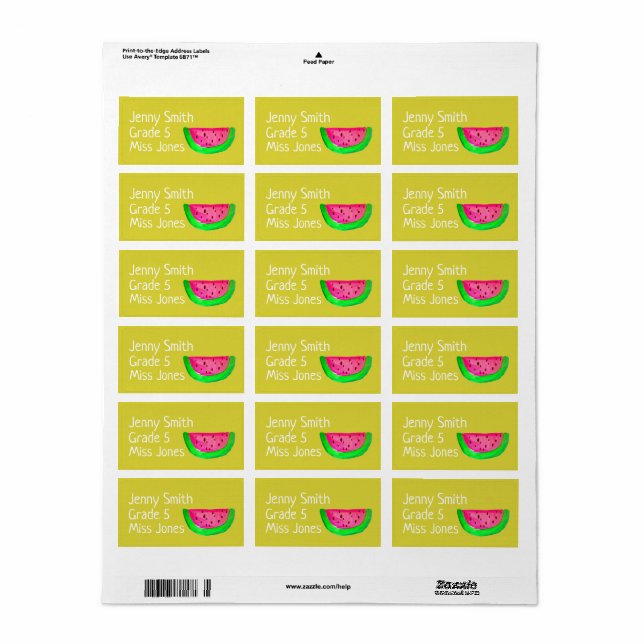 Girl watermelon name school book labels (Full Sheet)
