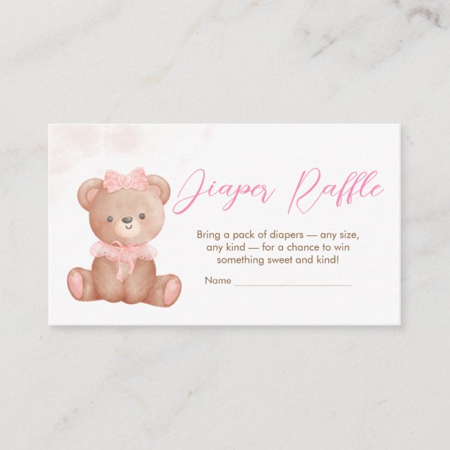 Girl We Can Bearly Wait Baby Shower Diaper Raffle Enclosure Card (Front)