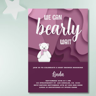 Girl We Can Bearly Wait Baby Shower Invitation