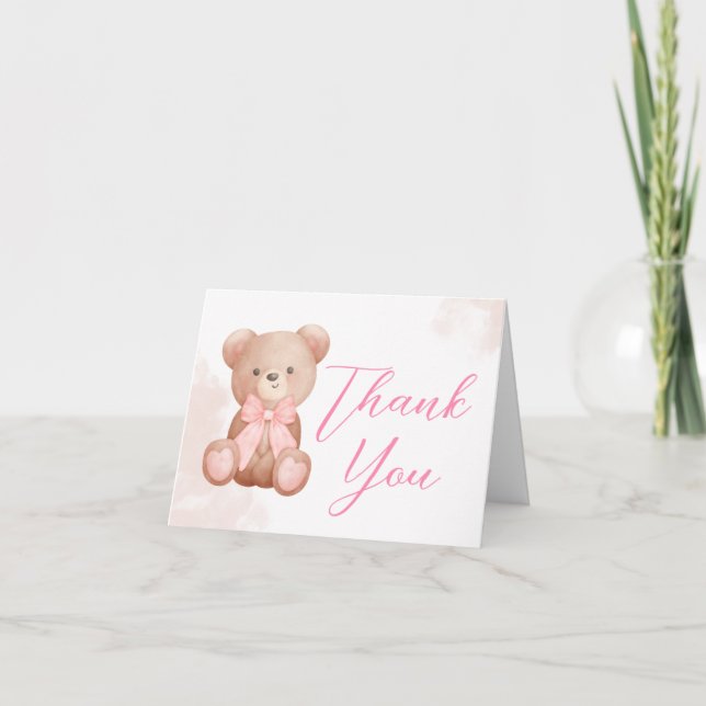 Girl We Can Bearly Wait Baby Shower Thank You Card (Front)