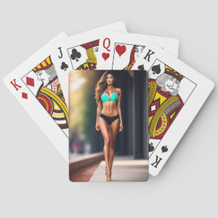 Girl wearing bikini in high heels Playing Cards