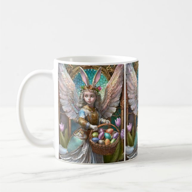 Girl Wearing Easter Bunny Angel Costume Coffee Mug (Left)