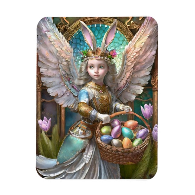 Girl Wearing Easter Bunny Angel Costume Magnet (Vertical)