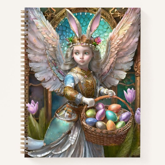 Girl Wearing Easter Bunny Angel Costume Notebook (Front)