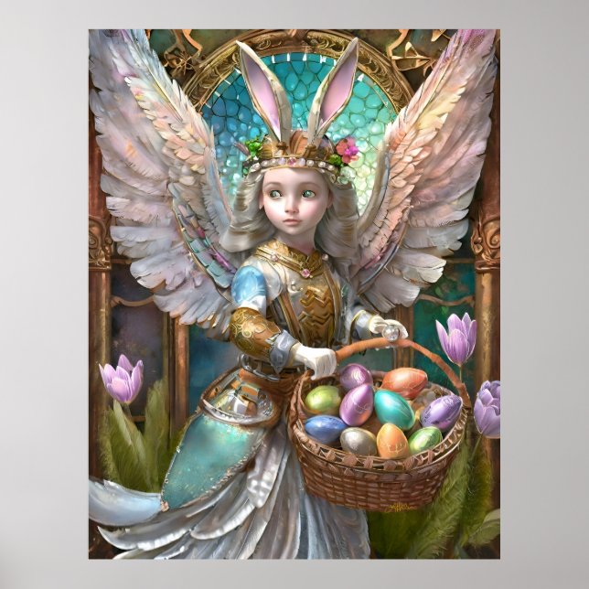 Girl Wearing Easter Bunny Angel Costume Poster (Front)