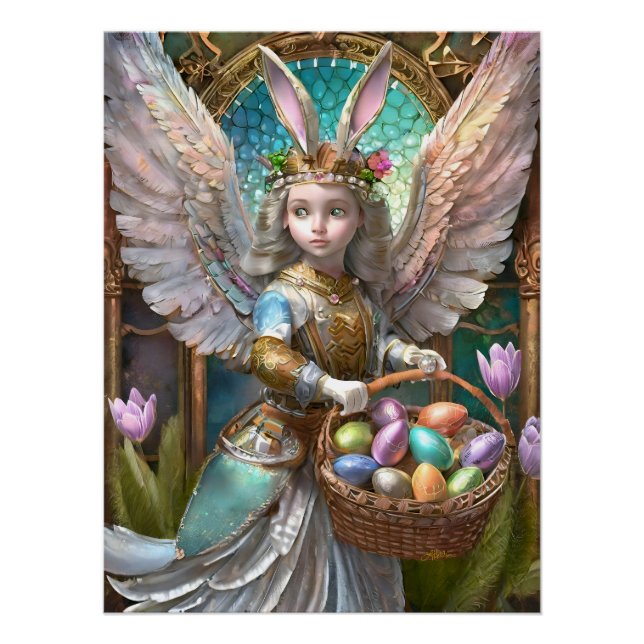 Girl Wearing Easter Bunny Angel Costume Poster (Front)