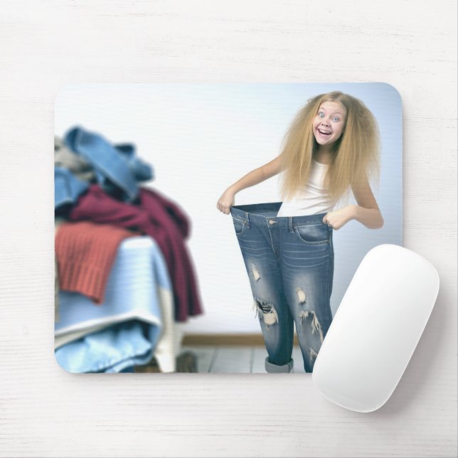 Girl Wearing Oversized Jeans Mouse Mat (With Mouse)