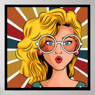 Girl wearing round glasses vintage look poster