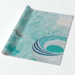 Girl wearing swimsuit and swims in swimming pool wrapping paper