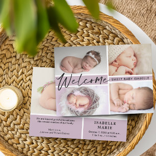 Girl Welcome Sweet Baby Photo Collage Birth Announcement