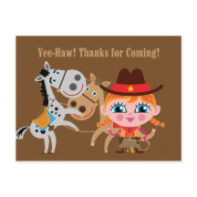 Girl Western Wild West Birthday Thank You Postcard