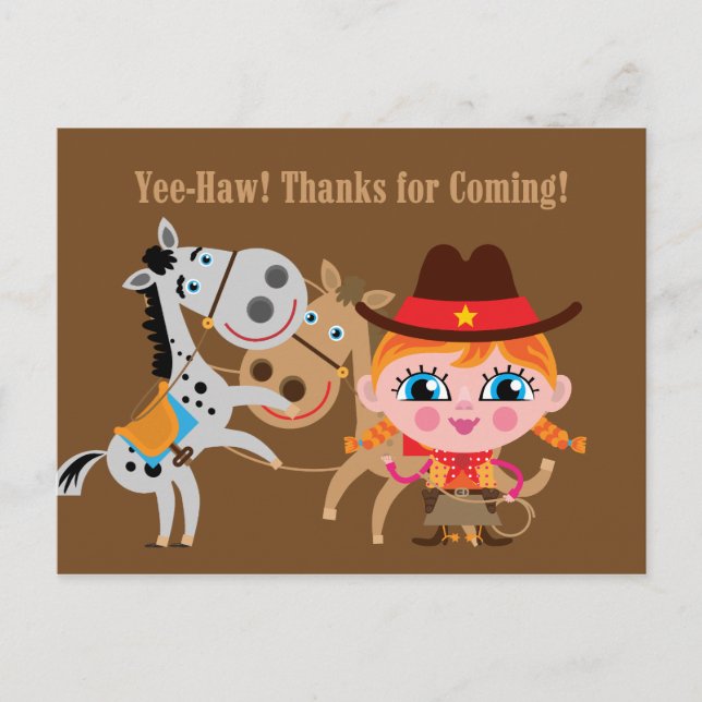Girl Western Wild West Birthday Thank You Postcard (Front)