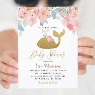 Girl Whale Baby Shower Invitation