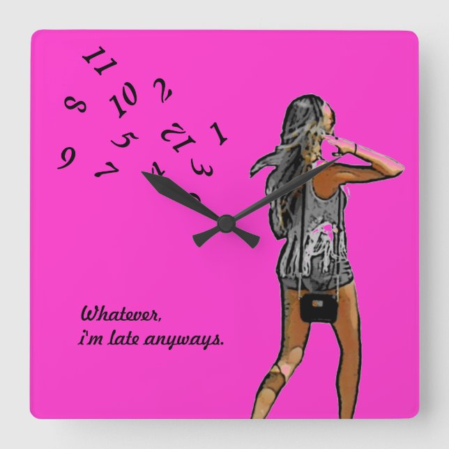 ~Girl, Whatever I'm Late Anyways~ WALL CLOCK PINK> (Front)