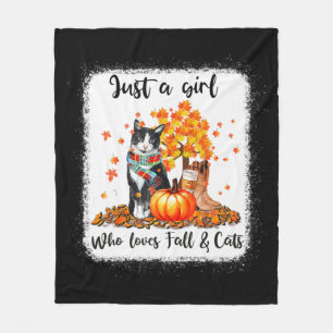 Girl Who Love Fall And Cats Pumpkin Cat Halloween Fleece Blanket