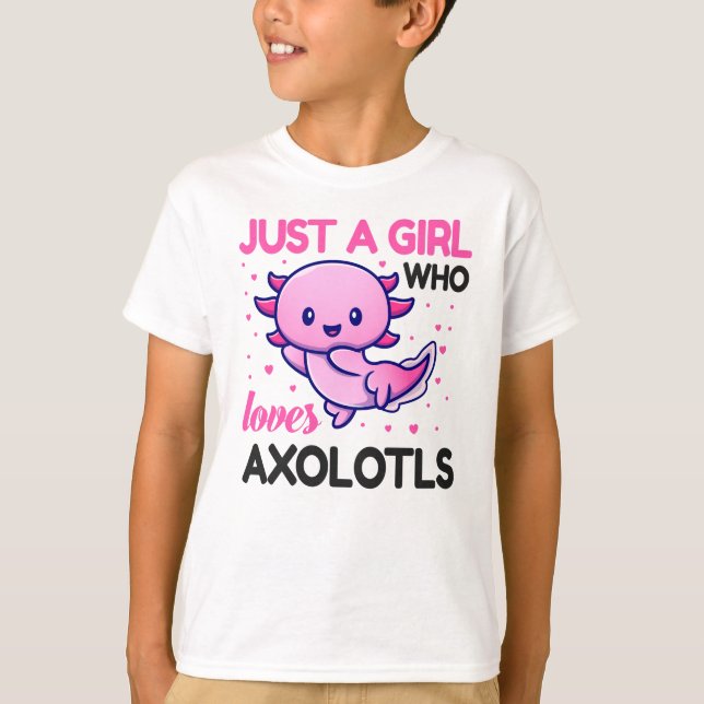 Girl Who Loves Axolotls Cute Pink Kawaii Fish T-Shirt (Front)
