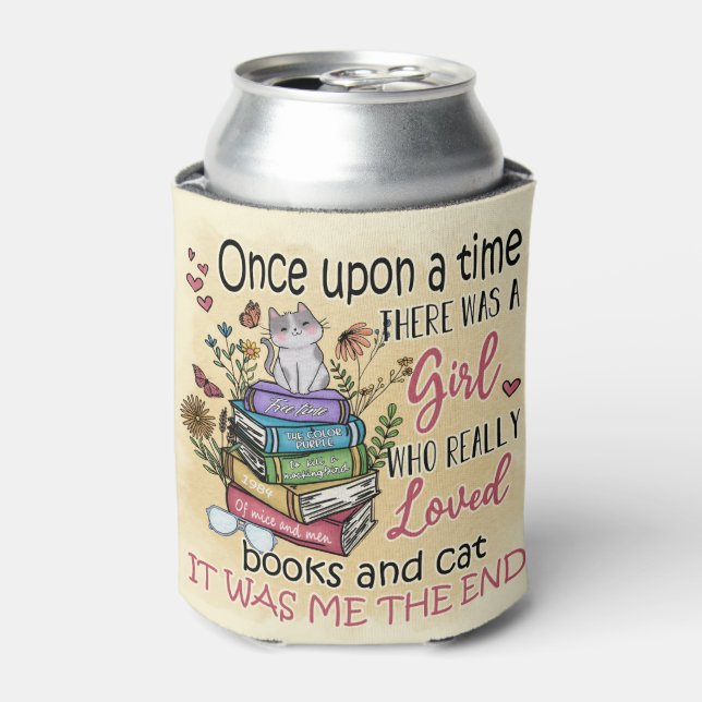 Girl Who Loves Books and Cats Can Cooler (Can Front)