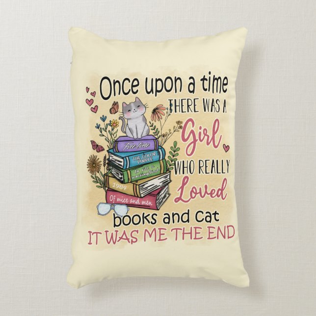 Girl Who Loves Books and Cats Decorative Cushion (Front(Vertical))