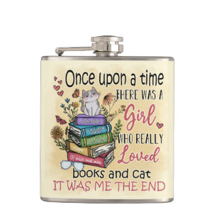 Girl Who Loves Books and Cats Hip Flask
